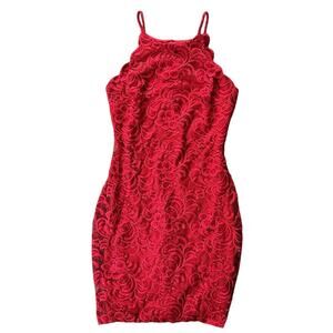 I.N. San Francisco Spaghetti Strap Red Lace Overlay Dress 7